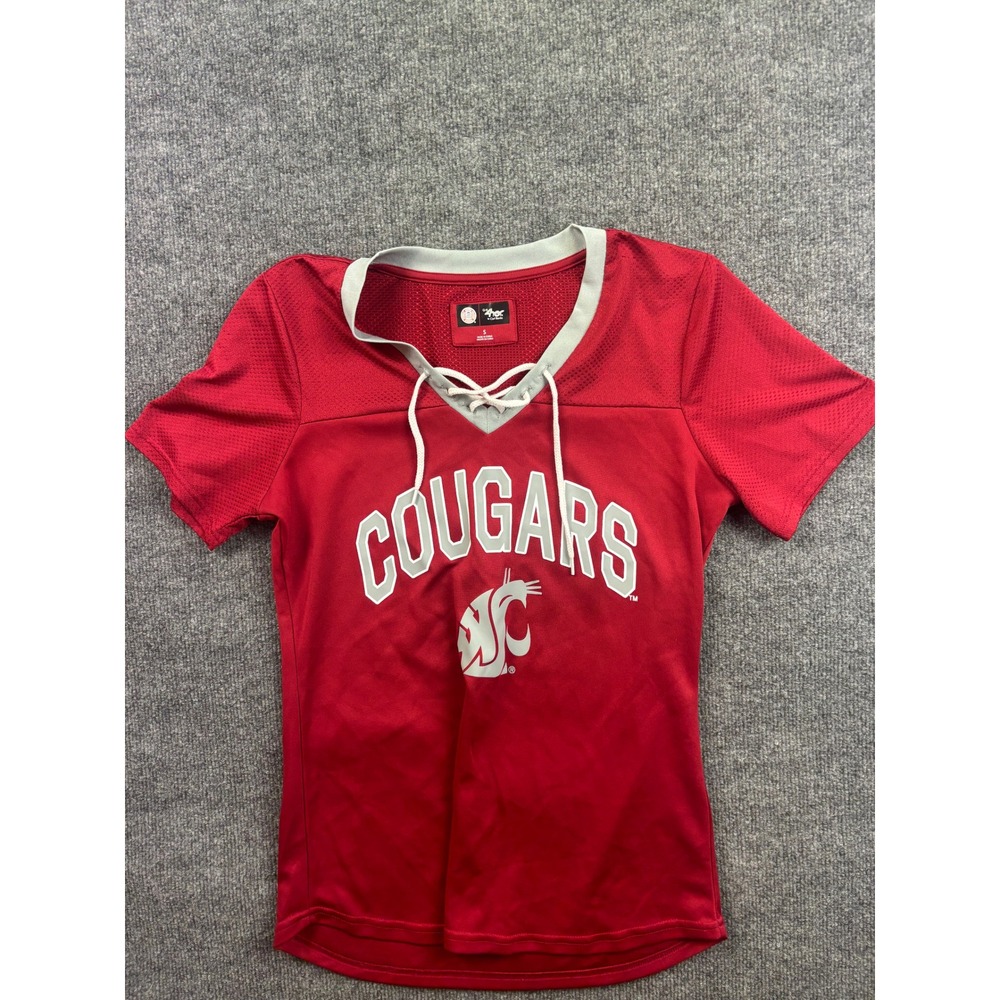 G-III 4Her Washington State Cougars Jersey Women Small Red Lace Up‎ V-Neck Mesh